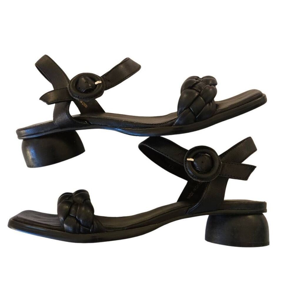 Van Eli Womens Open Toe Braided Strap Block Heel Leather Sandals Black Size 7M - Picture 5 of 11